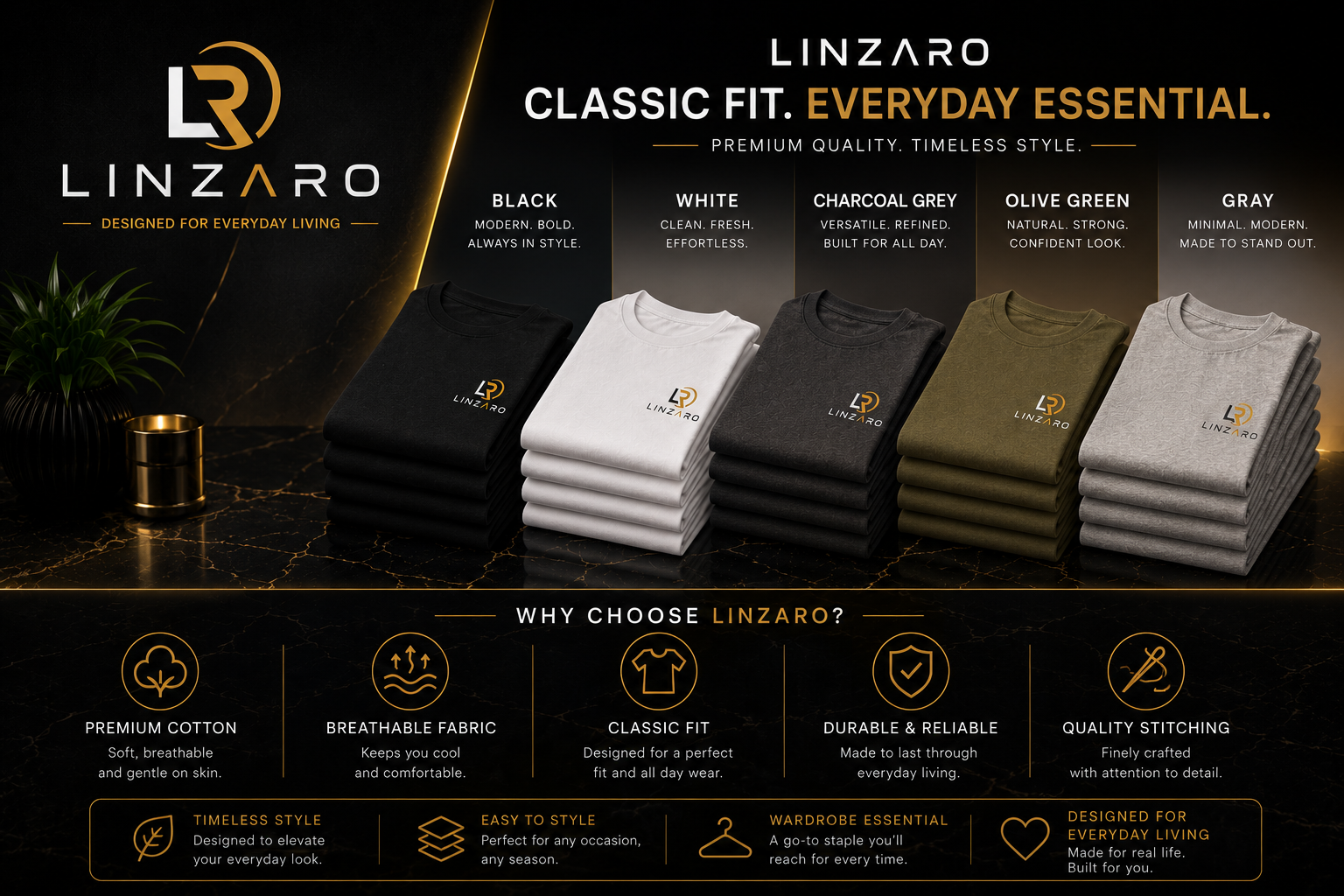 LINZARO Premium Cotton T-Shirt | Designed for Everyday Living